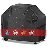 Grill Cover, 58 inch BBQ Gas Grill Cover for Outdoor Grill, Waterproof, Anti-UV, Rip-Proof, Fade Resistant Material, Barbecue Cover with Hook-and-Loop Straps & Adjustable Hem Drawstring, Black