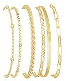 DEARMAY Gold Bracelets for Women Non Tarnish Jewelry Sets 14K Gold Plated Bracelets Stack Trendy Dainty Stackable Paperclip Rope Snake Box Figaro Chain Bracelets Set Pack Costume Fashion Gifts