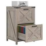 Halitaa 2 Drawer Small File Cabinet, Farmhouse Vertical Filing Cabinet Fits Letter and A4 Size, Under Desk Wooden File Cabinets for Home Office, Printer Stand, Grey