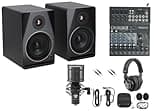 Rockville APM5B V2 Bundle: 5.25 in Powered Studio Monitor Speakers, ROCKMIX 10FX 10-Ch USB Mixer, RCM PRO Condenser Mic, PRO-M50 Headphones, (2) 10 ft TRS Cables, 6-Items