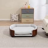 agnixnaf Light Gray Elevated Dog Bed, Velvet Removable Cover, Walnut Bent Wood Back & Solid Wood Legs, Modern Pet Sofa Bed for Puppy, 38.58x26.77x11.02 in