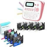 EazeID Label Maker with 8PK Color Tapes, Pink Label Maker Waterproof-Labels, Desktop Labeler Machine for Home Kids School Items, Keyboard Labeler with 16 Fonts 800+ Icons