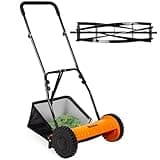 Walensee 16-Inch 5-Blade Push Reel Lawn Mower, Cordless Manual Reel Lawn Mower Walk-Behind Steel Lawn Mowers with Removable 7.9-Gallon Grass Catcher, Sponge Grip, 4-Position Cutting Height Adjustment