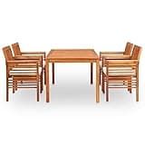 KGHFDVB 5 Piece Patio Dining Set with Cushions, Solid Acacia Wood Outdoor Dining Set for Deck or Backyard, Includes 1 Table and 4 Chairs with Foam Pads