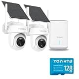 YOYIRYB 2-Camera Solar Security System + 128GB Memory Card, Ethernet Base Station, 4K Outdoor Cameras, No Subscription, Expanded Local Storage, Color Night Vision