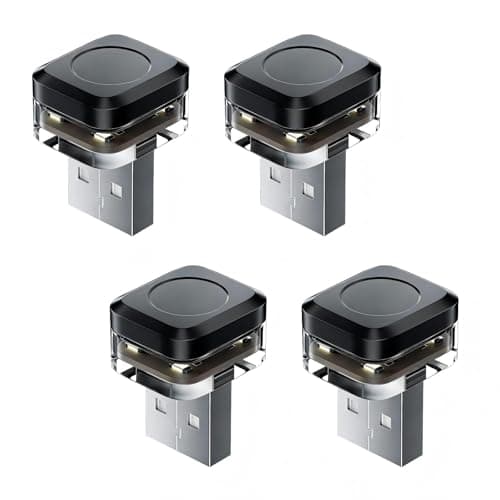 Yidcidu 4PCS Car Interior USB LED Light, 4 Colors Mini Car Ambient Lighting, Portable Plug-in Square USB Lamp Bulb, Universal for Vehicle Bedroom Camping (Blue)