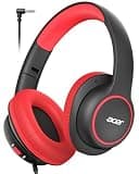 Acer Kids Headphones Wired for School - Over Ear Design, 85/94dB Safe Volume Limit, 3.5mm Jack Foldable Headphones for Toddler Boys Girls Classroom Yoto Player Chromebook Travel Black Red
