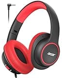 Acer Kids Headphones Wired for School - Over Ear Design, 85/94dB Safe Volume Limit, 3.5mm Jack Foldable Headphones for Toddler Boys Girls Classroom Yoto Player Chromebook Travel Black Red