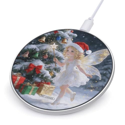 Fairy Christmas Wireless Charger Portable Fast Charging Pad Lightweight Wireless Charging Pad 10W Slim Charging Station for Phone Charger Mat for Travel Home Office Desk