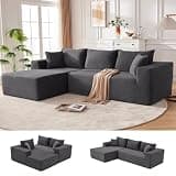 MANGODAN 110” Cloud Sectional Couch, Boneless Sofa for Living Room, Modular Sectional Sofa with Deep Seat, Comfy Fluffy Couch with L-Shaped Chaise, No Assembly Required (Left-Facing Chaise, Dark Grey)