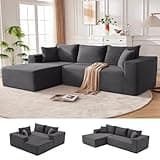MANGODAN 110” Cloud Sectional Couch, Boneless Sofa for Living Room, Modular Sectional Sofa with Deep Seat, Comfy Fluffy Couch with L-Shaped Chaise, No Assembly Required (Left-Facing Chaise, Dark Grey)