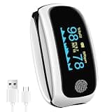 Rechargeable pulse oximeter with respiration, oximeter finger with Pulse Rate SpO2 PI PRR Fast SpO2 Reading Home Outdoor Athletic Sports White