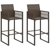 DXKDUSOKJ Patio Bar Stools 2 Pack Brown Poly Rattan Outdoor Bar Stools with Armrests and Backrest, PE Rattan Powder-Coated Steel Frame for Garden