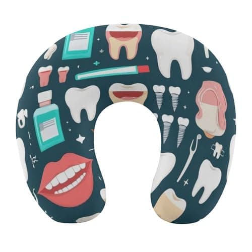 100% BLUE COLLAR Teeth Dental Seamless Pattern (2) Head Support Portable Travel Neck Pillow U-Shaped Travel Neck Pillows Travel Pillow Memory Foam for Airplanes