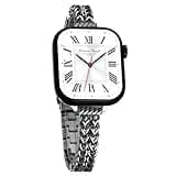 Slim Chain Watch Band for Apple Watch Series 11, 10, 9, 8, 7, 6, 5, 4, 3, 2, 1, SE 3/2/1 Women, Stainless Steel Metal Band for Apple Watch 44mm 45mm 46mm for iWatch Black