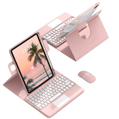 QYiiD Touchpad Keyboard Case for Galaxy Tab A8 10.5 2022, 360 Degree Rotating Cover with Color Round Key Magnetic Removable Keyboard for Galaxy Tab A8 10.5 Inch 2022 SM-X200 X205 X207, Pink