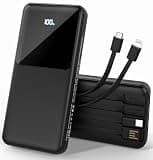 ZUOGGPET Portable Charger with Built in Cables, Power Bank with Cords Wires, Slim 10000mAh Travel Battery Pack 6 Outputs 3 Inputs 3A Fast Charging for Samsung Google Pixel LG Moto iPhone iPad, 1 Pack