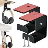 Pair Headphone Stand, Adhesive Headphones Holder with Rubber Pad, Sticky Headset Hook for Desk, Headsets Hanger with Screws Mounted on the Bottom & Edge of the Table for Gaming Desk Accessories