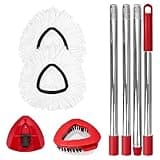 Spin Mop Replacement Set for O-Ceda EasyWring 1-Tank System, Includes 2 Mop Head Replacement, 1 Spin Base, 1 Scrubber Head, 1 Mop Handle (30-58in Adjustable 4-Section Pole)