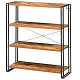 HCHQHS Bookshelf, 4-Tier Industrial Bookcase, Rustic Open Book Shelf, Freestanding Tall Bookshelves with Metal Frame