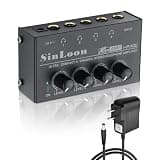 SinLoon HA400 4-Channel Stereo Headphone Amplifier, Metal Mini Audio Splitter with Independent Volume Control, 1/4" TRS Output & Input, with 12V Adapter for Studio, Stage, PC, Guitar