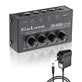 SinLoon HA400 4-Channel Stereo Headphone Amplifier, Metal Mini Audio Splitter with Independent Volume Control, 1/4" TRS Output & Input, with 12V Adapter for Studio, Stage, PC, Guitar