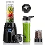Cokunst Smoothie Blender, Personal Blender for Shake and Smoothies, Single Serve Smoothies Maker Mixer with 2 x Portable Cups 20oz & 1x 10oz for Kitchen, Black