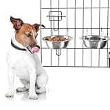 Set of 2 Stainless-Steel Dog Bowls - Cage, Kennel, and Crate Hanging Pet Bowls for Food and Water - 8oz Each and Dishwasher Safe by PETMAKER, Silver