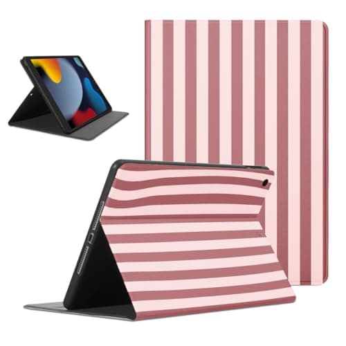 Mrtponk Cute Pink Striped Tablet Case for iPad mini 6 2021 8.3", Dreamy Elegant Purple Geometric Vertical Line Stripes Print Design Cases Soft TPU Protective PU Leather Flip Holder Cover for Girl Boy