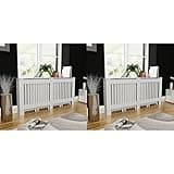 UBVNFGMK White Engineered Wood Radiator Cover 2 Pcs, 67.7 Inch Slatted Design Shelf for Living Room, Easy Assembly