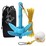 BocBoz Kayak Anchor Boat Anchor for Kayaks, Canoes, SUP Paddle Boards & Jet Skis, Folding Anchor with 40ft Anchor Tow Rope and Carrying Bag- 1.5 lb-Blue