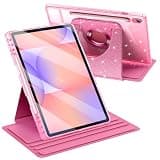 Fintie 360 Degree Rotating Case for Samsung Galaxy Tab S10 Lite/ S10 FE/ S9 FE 5G 10.9 Inch/Tab S9 11 Inch with S Pen Holder, Swiveling Protective Stand Clear Back Cover, Glittering Pink