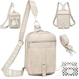 2 in 1 Crossbody Bags for Women Men Sling Backpack Purse Faux Leather Cross Body Bag for Woman with 2 Deletable Straps and Wipes Pouch Large Front Chest Shoulder Bag Purses Diaper Fanny Packs, Apricot
