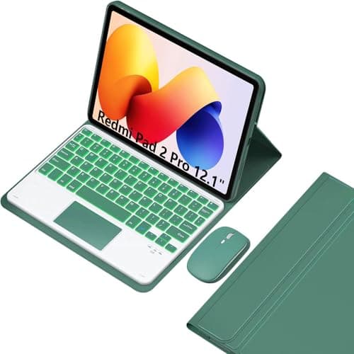 EHLCYS Keyboard Case for Xiaomi Redmi Pad 2 Pro 12.1'' 2025/Mi Pad Pro 2024/Xiaomi Poco Pad 12.1 Inch, 7-Color Backlit Detachable Touchpad Bluetooth Keyboard, Ultra-Thin Cover with Mouse,Green