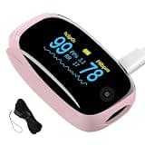 Fingertip Pulse Oximeter with Respiration Rate Monitoring, SpO2, Heart Rate, PI & RR Measurements, Blood Oxygen Rechargeable OLED Display with 6 Modes & 4-Way Rotatable Screen (Pink)