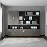Yuetwelp Modern Executive Office Wall Unit, Large Executive Bookcase and File Cabinet, Executives Wall Unit with Doors and Shelves, Freestanding Storage Cabinet for Home Office (Gray, 94x16x79in)