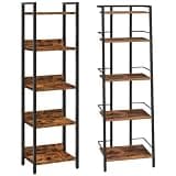 MAHANCRIS Bookshelf and Ladder Shelf Bundle, 5-Tier Bookcase, Standing Book Shelf and Ladder Shelving Unit for Small Space, for Living Room, Bedroom, Study, Balcony, Rustic Brown and Black