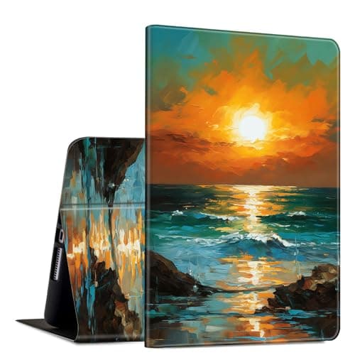 DHYYDSQZ Slim Case for iPad 9th /8th /7th Generation 10.2 inch (2021/2020/2019 Released) PU Leather Multi-Angle Viewing Smart Stand Shell Cover with Auto Wake/Sleep for ipad 10.2,Art Sunset Beach