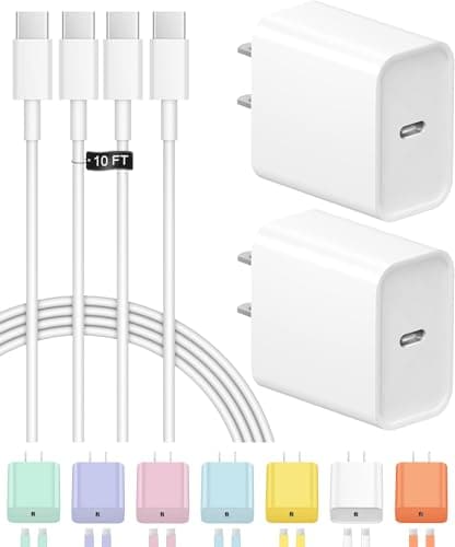 iPhone 17 16 15 Charger Fast Charging USB C Charger Block 2-Pack Type C Chargers iPhone 17 Chargers 10FT Cord for iPhone 17/17 Plus/17 Pro/17 Pro Max/16/16 Plus/16 Pro/16 Pro Max/15/15 Pro Max(White)
