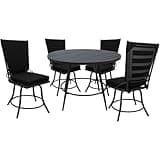 Pemberly Row 5-Piece Outdoor Patio Dining Set, Black and Gray Finish, Powder Coated Aluminum Frame, 42 in Round Table, Swivel Chairs, Removable Cushions, All-Weather Fabric, Indoor/Outdoor Use