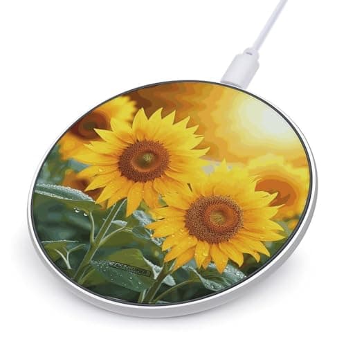 Sunflower Flowers Wireless Charger, 10W Qi-Certified Fast Wireless Charging Pad with USB Cable & LED Indicator Fashion Charger Mat Portable Charging Station for All Qi-Enabled Phones