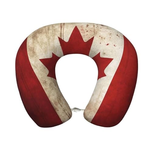 FHEBNDS Retro Canada Flag Travel Pillow Memory Foam - Comfortable U Shape Neck Pillows for Sleeping, Neck and Head Support Portable Airplane Pillow Adjustable Flight Pillow, Washable Cover