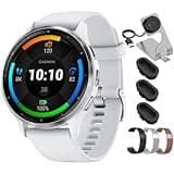 Garmin Venu 3 Health Fitness GPS Smartwatch Silver Steel Bezel with Whitestone Case 45mm 010-02784-00 Bundle with Deco Essentials Milanese Band 3 Pack, Charging Dock and Silicone Dust Cover 3 Pack