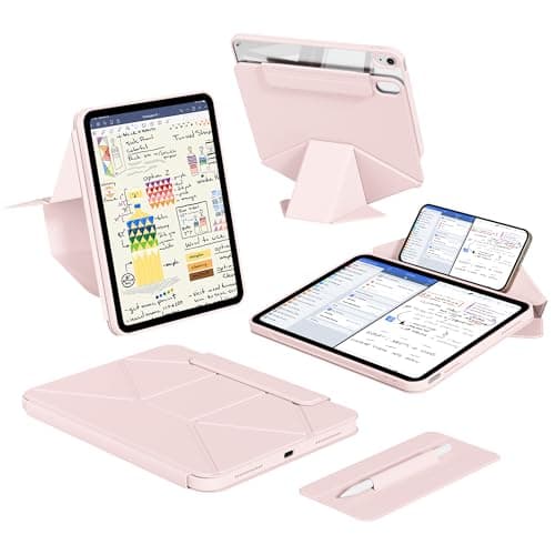 ZOPSGYU for iPad Air 11-inch (M4 2026/ M3 2025/ M2 2024), iPad Air 10.9-inch 5th 4th Generation 2022 2020 Dynamic Case, Magnetic Detachable Cover & Pencil Holder, Portrait/Landscape Stand, Pink