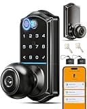 Veise VE018 Smart Knob Handle Lock - Fingerprint, App Control, Keyless Entry for Front Door and Bedroom, Electronic Digital Keypad, Auto Lock, Remote Access Sharing, Easy Installation, Matte Black
