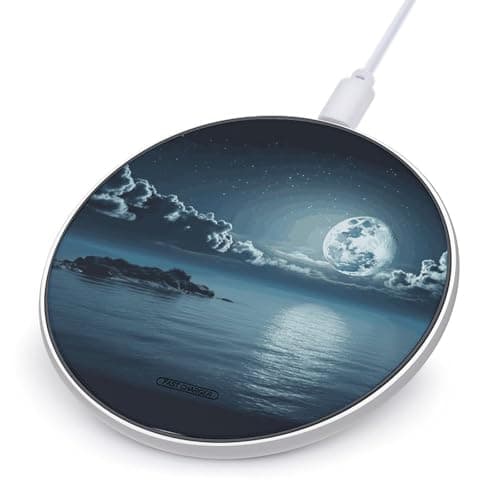Moon Ocean Landscape Wireless Charger 10W Fast Charging Pad Anti-Slip Qi Certified Wireless Charging Pad Charging Station Portable Phone Charger for All Wireless Charging Smartphone