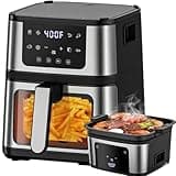 2-in-1 Air Fryer 7.5 QT Large Capacity with Window & Light, Family Size Oil-Free Air Fryer with 8 Presets, Nonstick Easy Clean Basket, 100 Liners, Black