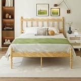 Auroral Zone 14 inch Queen Size Solid Bamboo Wood Bed Frame, Wavy Headboard and Footboard, Metal Slats, No Box Spring Needed and Easy Assembly