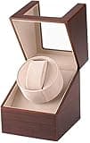 Automatic Single Watch Winder with Quiet Japanese Motor,AC Adapter or Battery Powered,Premium Leather Exterior and Soft Flexible Watch Pillows for Men's and Women's Watches (Wood texture-WW138R)