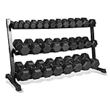 CAP 1200 LB Dumbbell Set with 3-Tier Rack, Rubber Hex Weights, Home & Commercial Gym Weight Set for Strength Training, Chrome Handle, Black Rack